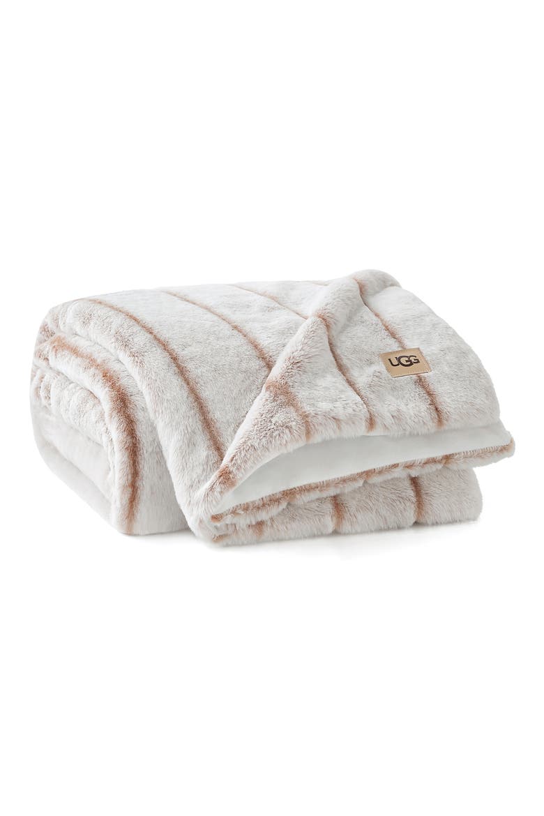 Stasia Faux Fur Throw Blanket, Main, color, SANDALWOOD