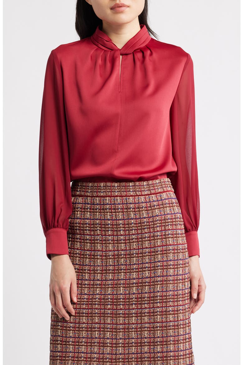 Twist Front Crépe de Chine Top, Main, color, SCARLET RED