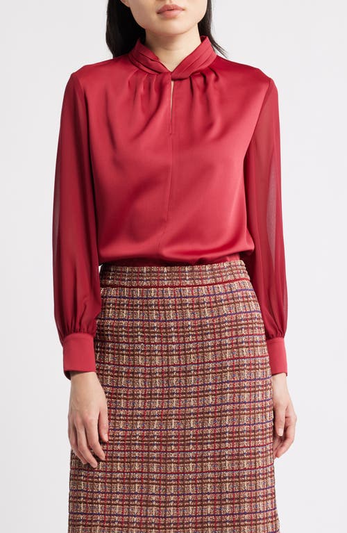 Misook Twist Neck Keyhole Blouse In Red