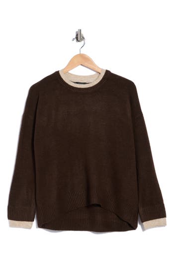 Halogen ® Tipped Crewneck Sweater In Chocolate