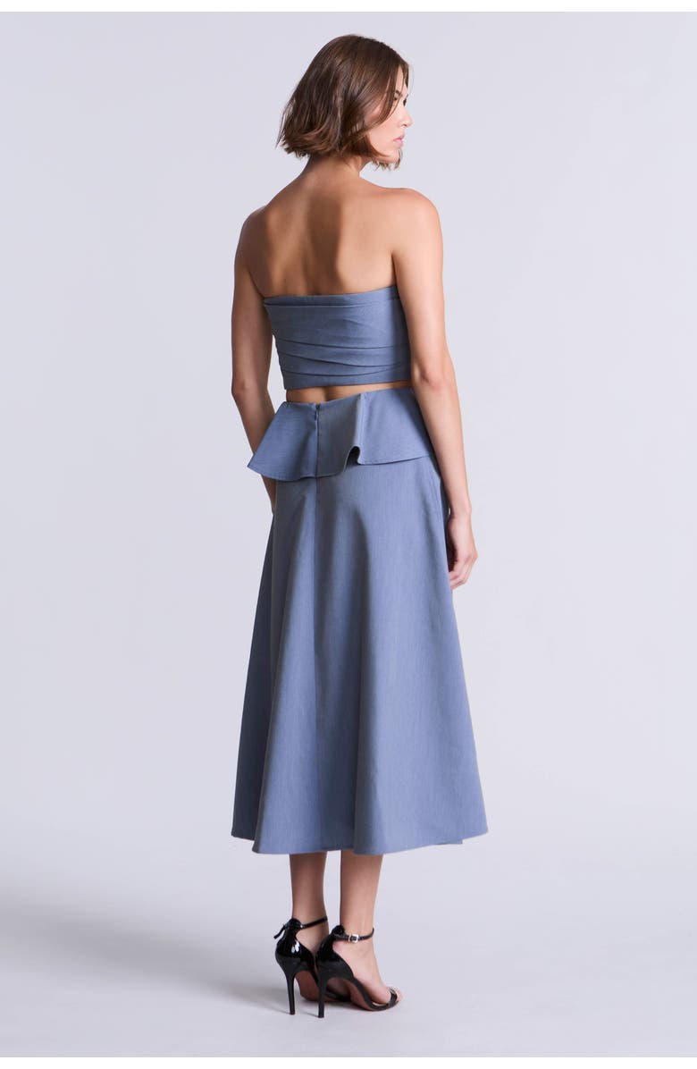 BCBGMAXAZRIA Cascade Midi Skirt, Alternate, color, Yarn Dye Denim Blue Suiting