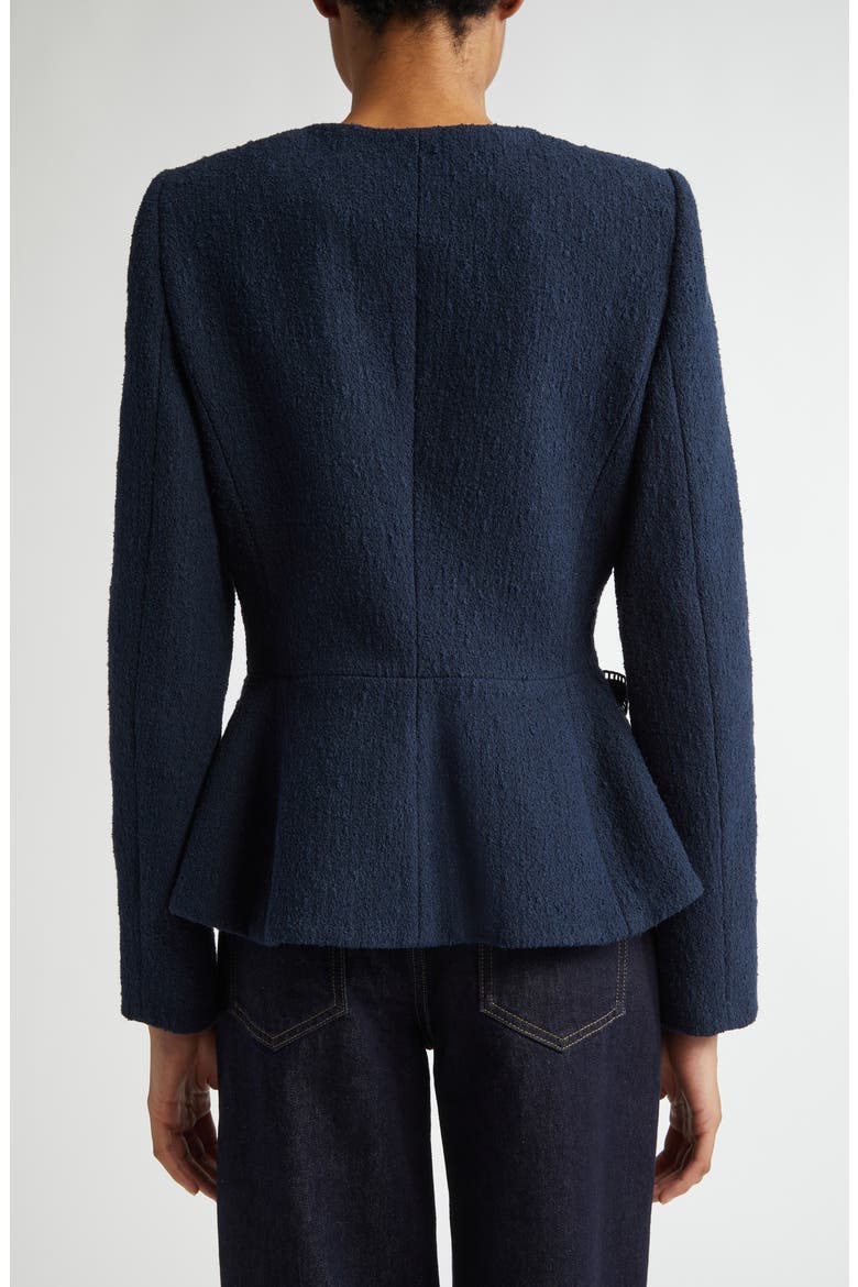 Orchid Appliqué Tweed Peplum Jacket, Alternate, color, NAVY
