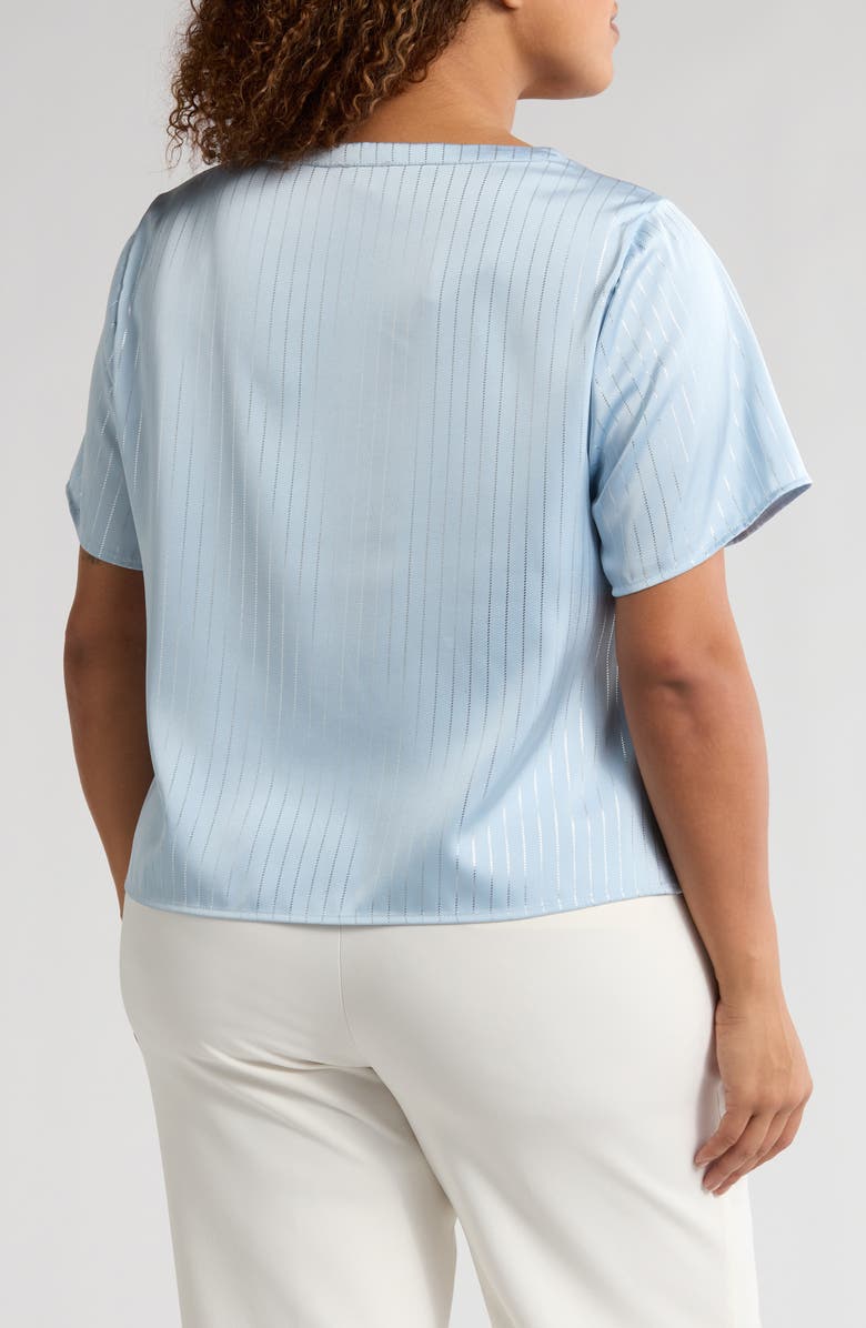 Vince Camuto Metallic Stripe Satin Short Sleeve Top, Alternate, color, Frozen