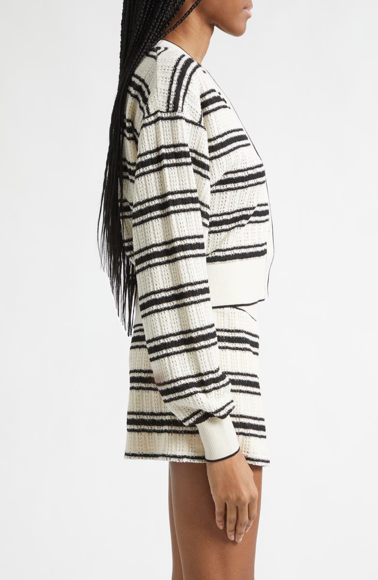 Ramy Brook Romy Stripe Crop Pointelle Cardigan, Alternate, color, Black Stripe