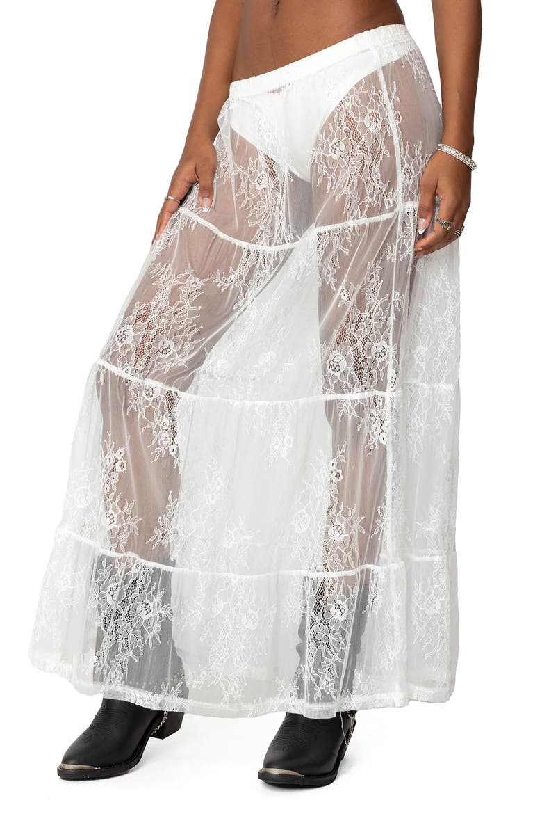 Tiered Sheer Lace Maxi Skirt, Alternate, color, WHITE