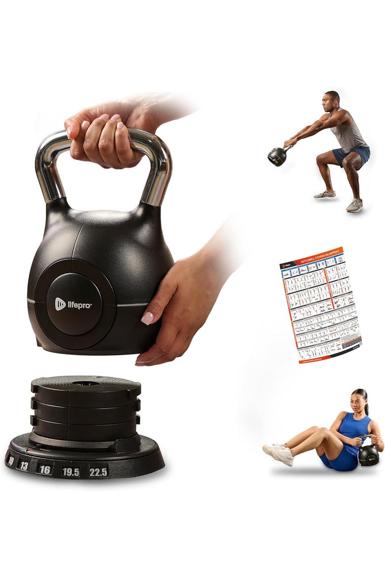 PowerStone 7in1 Adjustable Kettlebell Set  3.5 to 22.5lb and 5 to 44.5lb, Main, color, 22.5lb Black