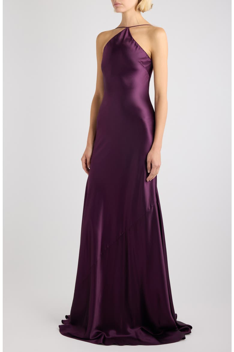 Curved Silk Satin Gown, Alternate, color, COGNAC