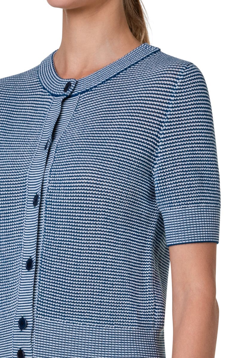 Akris punto Stripe Short Sleeve Wool Mesh Stitch Cardigan, Alternate, color, 
