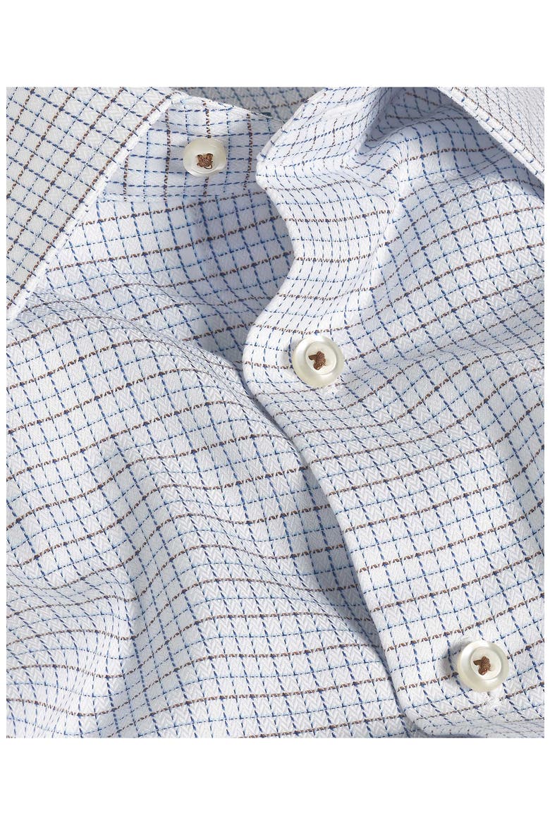 Trim Fit Textured Herringbong Check Cotton Dress Shirt, Alternate, color, WHITE/ CHOCOLATE