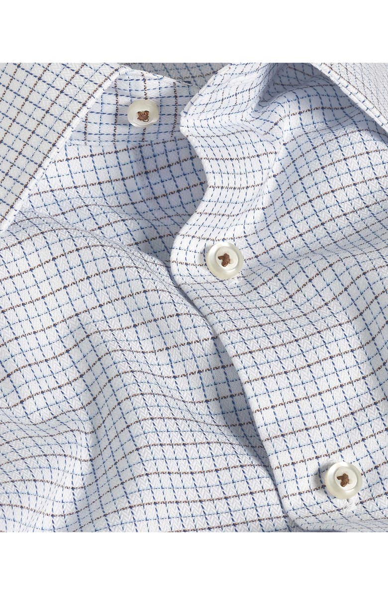 David Donahue Trim Fit Textured Herringbong Check Cotton Dress Shirt, Alternate, color, White/ Chocolate