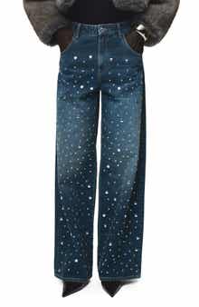 MANGO Stud Accent Straight Leg Jeans