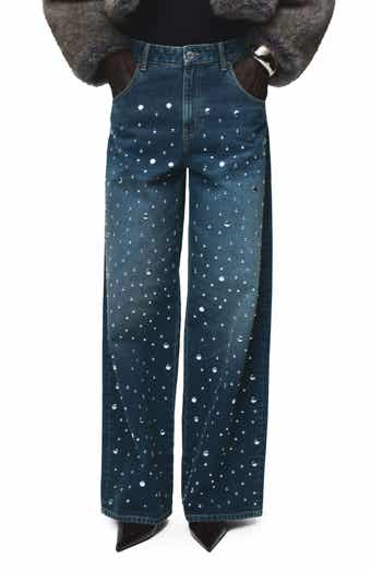 MANGO Stud Accent Straight Leg Jeans