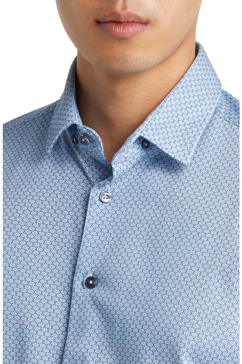 Hourglass Geo Dry Touch® Performance Jersey Button-Up Shirt, Alternate, color, BLUE