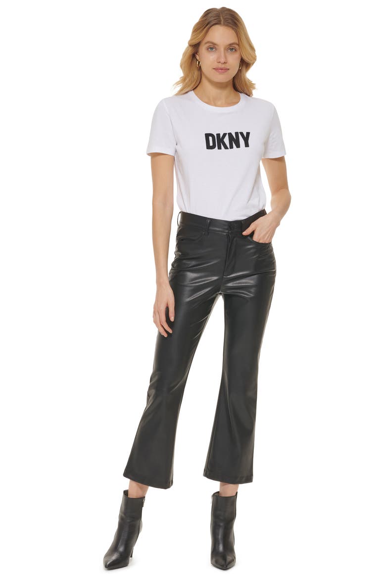 Kick Flare Faux Leather Pants, Alternate, color, BLACK