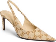 Gucci Donna GG Canvas Pointed Toe Slingback Pump