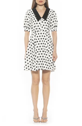 Alexia Admor Carys Puff Sleeve Fit & Flare Dress In Ivory Polka Dot