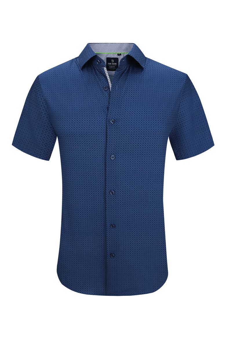 Slim Fit Performance Short Sleeve Button-Up Shirt, Alternate, color, BLUE