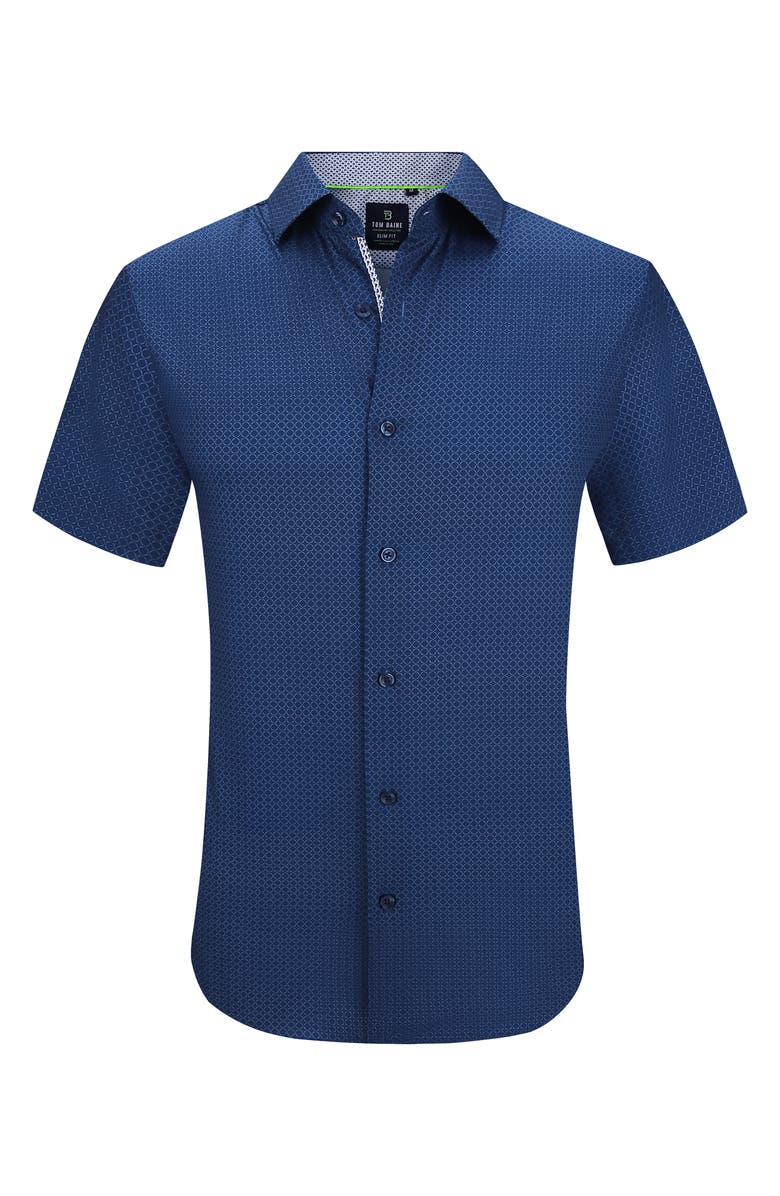 TOM BAINE Slim Fit Performance Short Sleeve Button-Up Shirt, Alternate, color, Blue