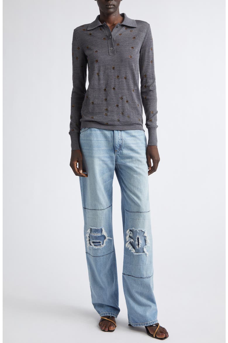 Distressed Patched Straight Let Jeans, Alternate, color, MID BLUE