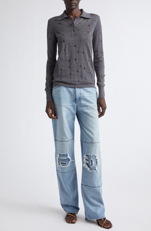 Glitter Dot Wool Blend Polo Sweater