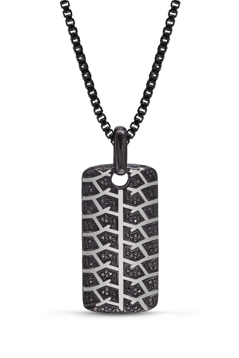 Born Tire Tread Silver & Black Diamond Tag Necklace, Main, color, Dark Grey