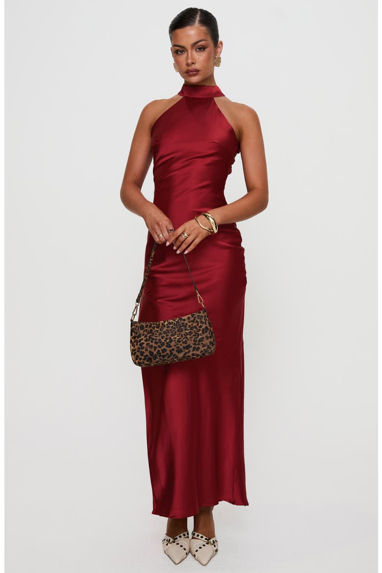 Mordecai Tie Back Satin Maxi Dress, Alternate, color, BURGUNDY