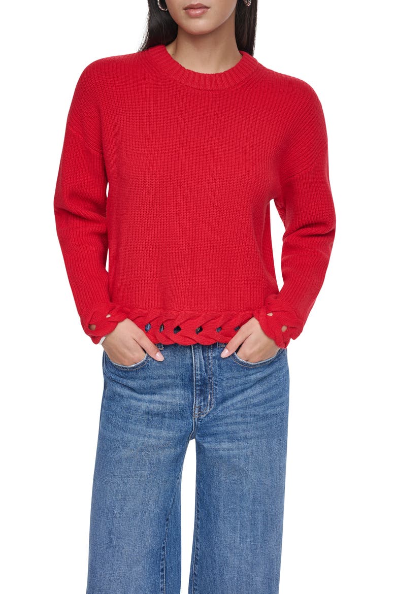 Cable Hem Crewneck Sweater, Main, color, VIBRANT RE