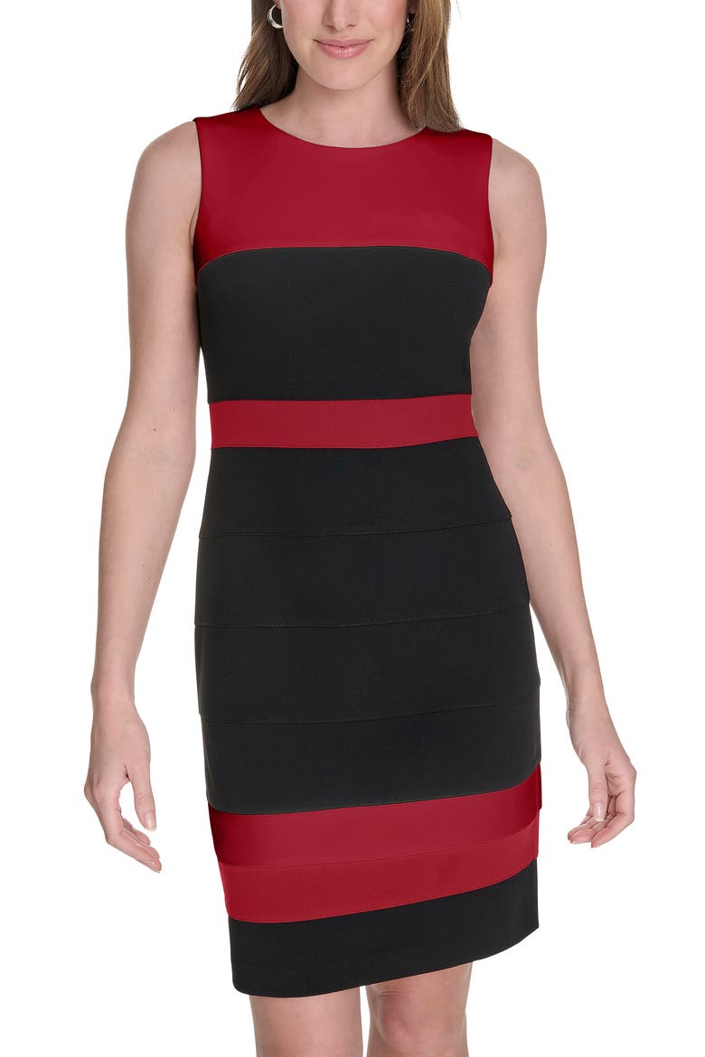 Sleeveless Colorblock Scuba Sheath Dress, Alternate, color, DP SCARLET