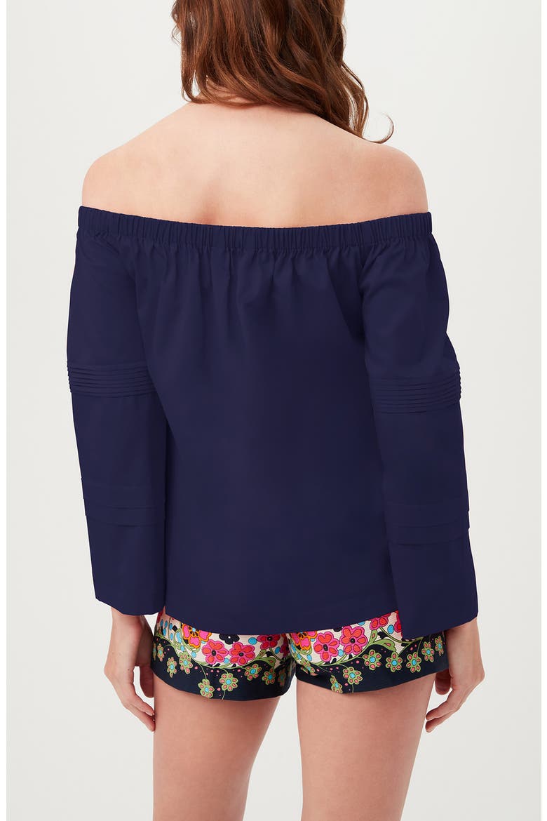 Wavey Organic Cotton Off the Shoulder Top, Alternate, color, INDIGO