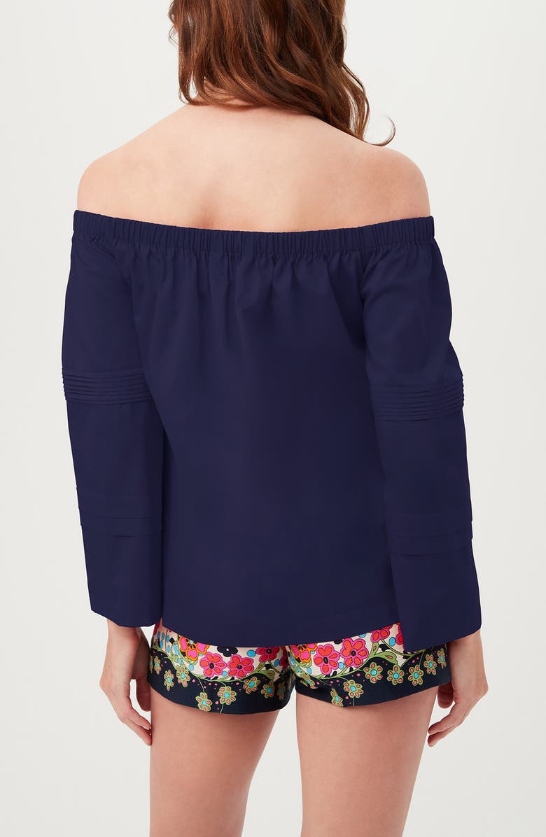 Trina Turk Wavey Organic Cotton Off the Shoulder Top, Alternate, color, Indigo