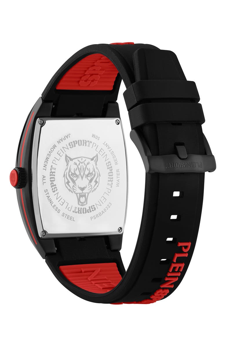 PLEIN SPORT Three-Hand Quartz Silicone Strap Watch, 40mm, Alternate, color, Black