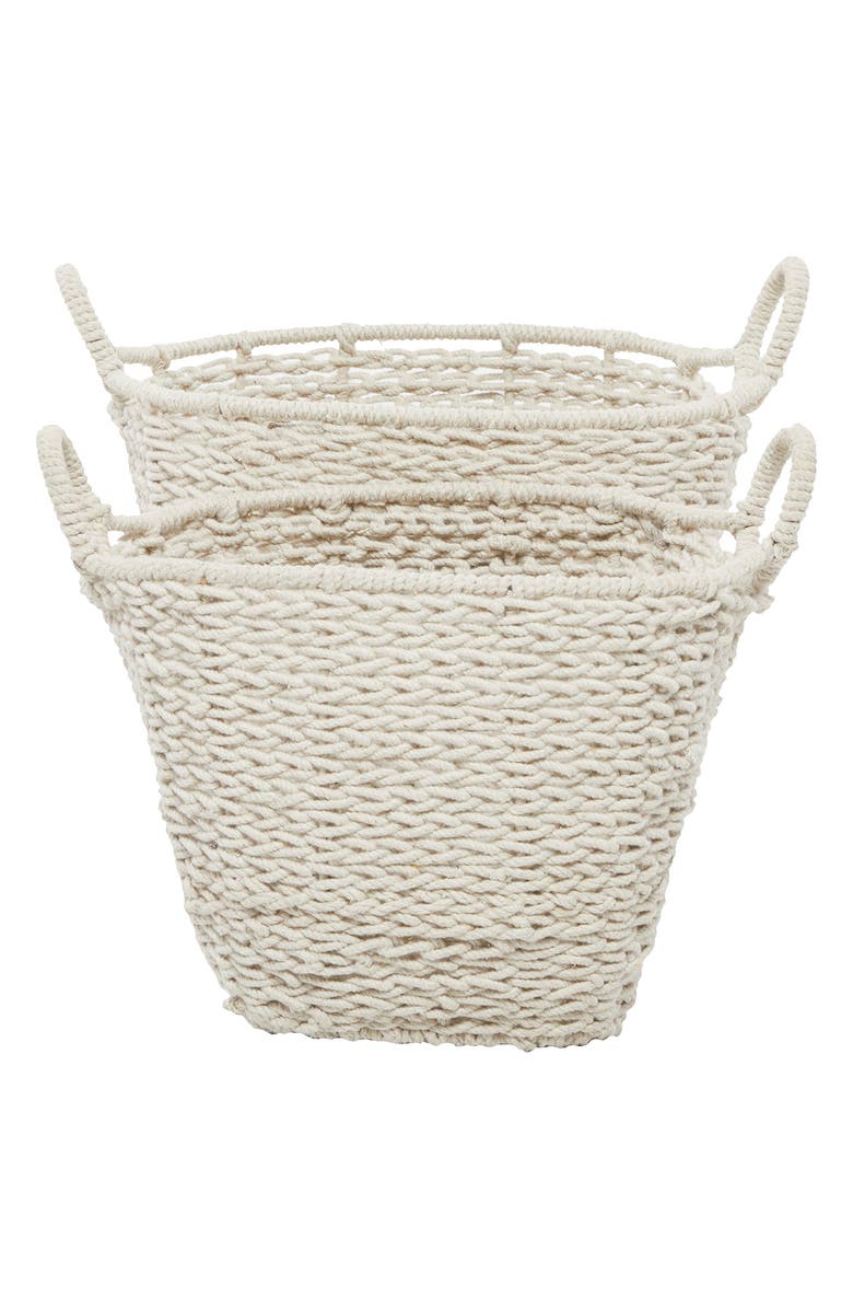 GINGER BIRCH STUDIO White Cotton Bohemian Storage Basket with Handles - Set of 2, Alternate, color, White