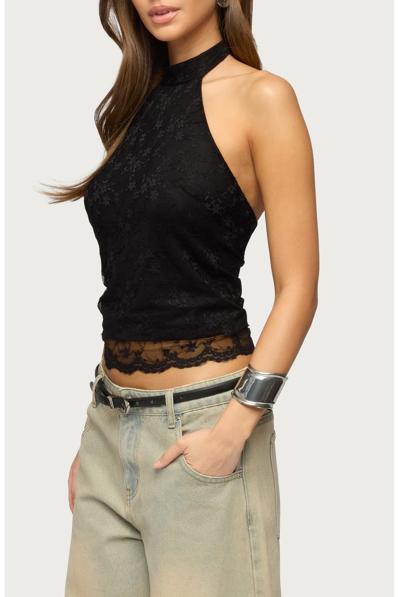 Perrie Lace Halter Top, Alternate, color, BLACK