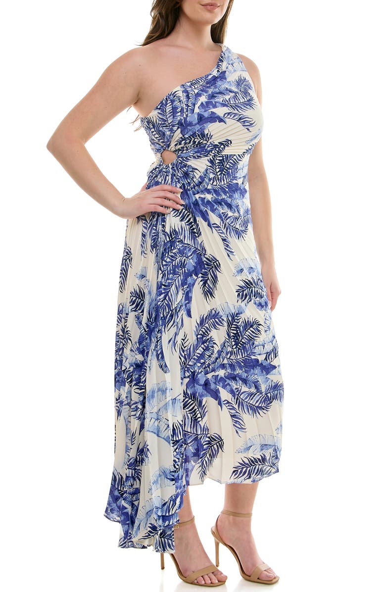 Nicole Miller One Shoulder Pleat Dress, Alternate, color, Navy Print