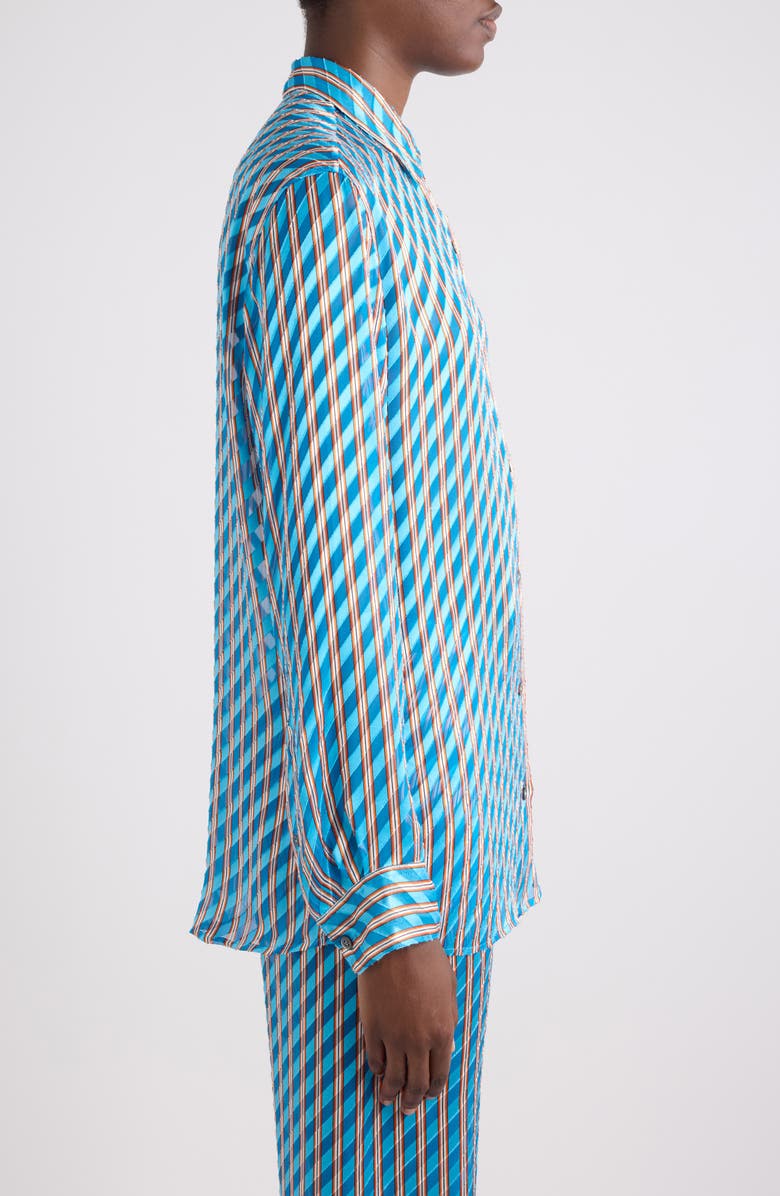 Dries Van Noten Clavelly Devoré Diagonal Stripe Button-Up Shirt, Alternate, color, Turquoise