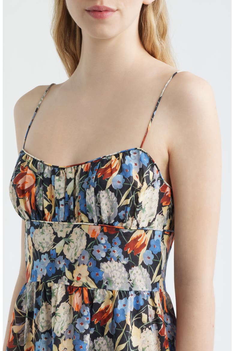 Benoit Floral Gathered Bust Tiered Midi Dress, Alternate, color, PETIT JARDIN DE VILLANDRY