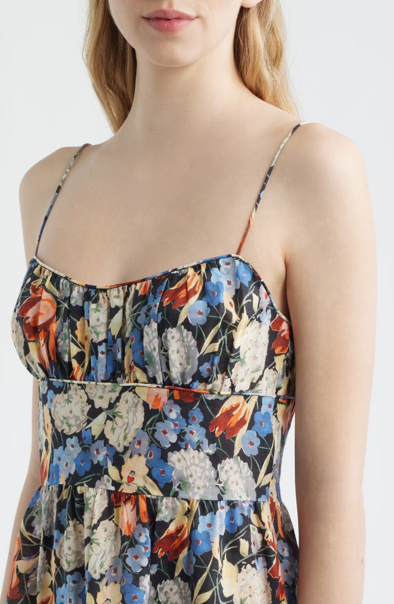 DÔEN Benoit Floral Gathered Bust Tiered Midi Dress, Alternate, color, Petit Jardin De Villandry