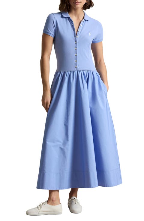Polo Bodice Mixed Media Midi Dress