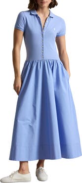 Polo Ralph Lauren Polo Bodice Mixed Media Midi Dress