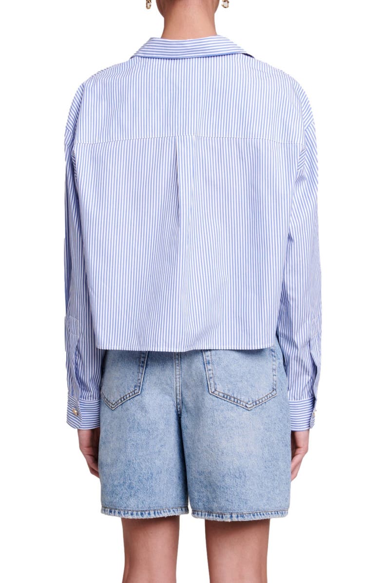 maje Cimia Clover Patch Stripe Crop Cotton Button-Up Shirt, Alternate, color,