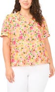 CeCe Floral Ruffle Placket Button-Up Top