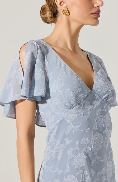 Astr The Label Floral Flutter Sleeve Cutout Back Midi Dress In Light Blue