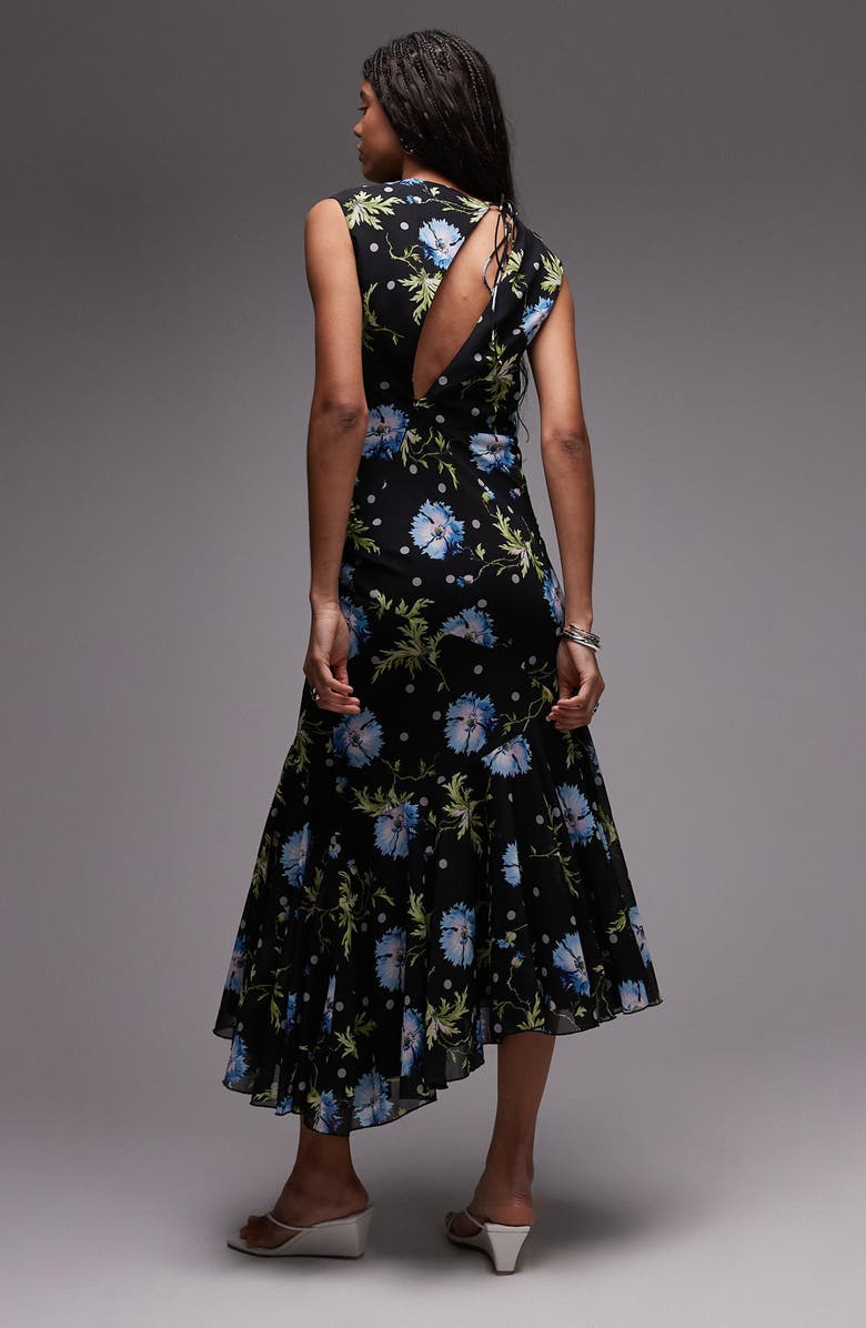 Topshop Godet Hem Midi Cocktail Dress, Alternate, color, Black