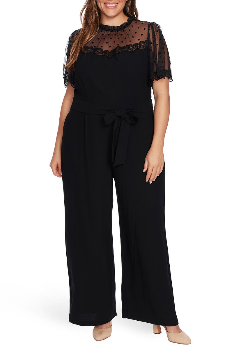 CeCe Flock Dot Short Sleeve Jumpsuit, Main, color, 