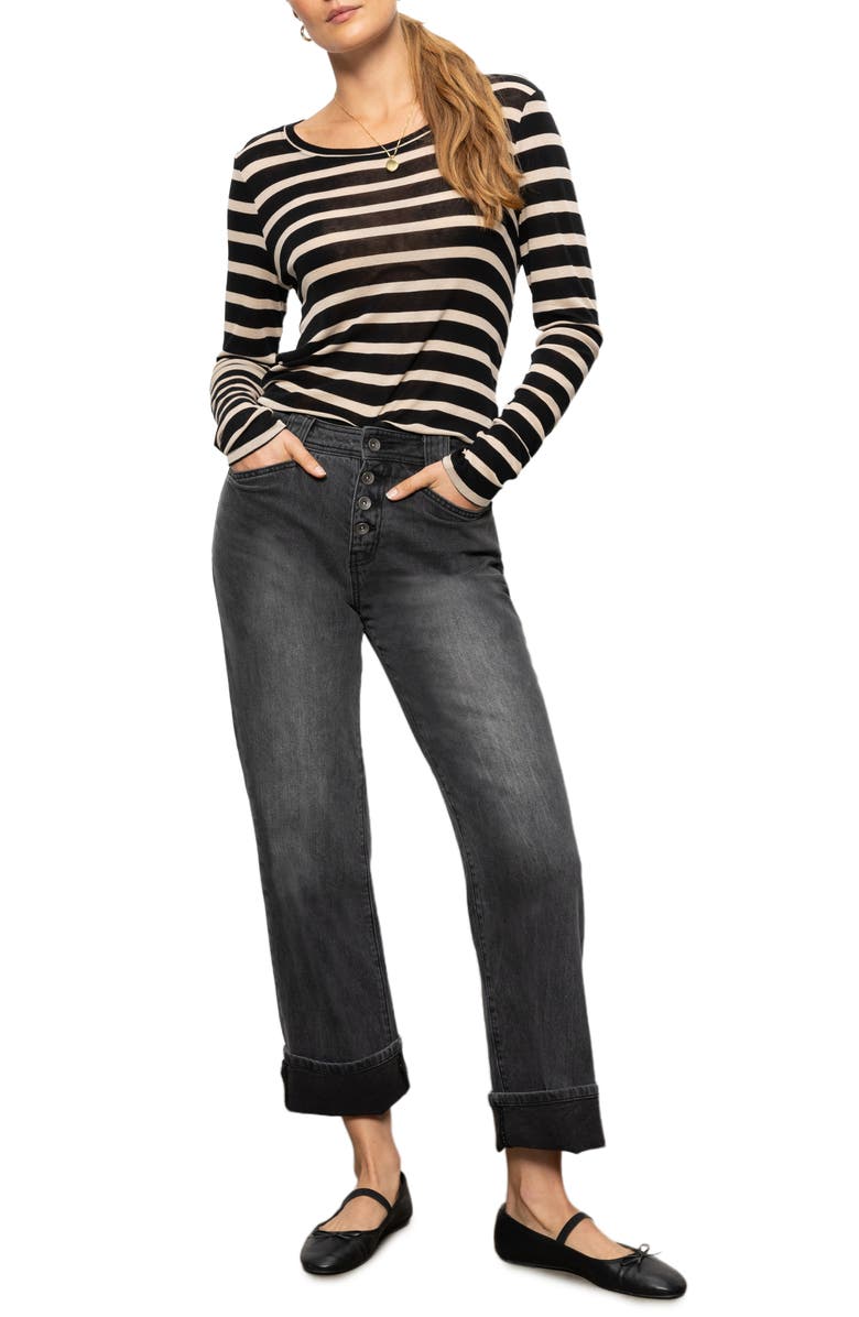 Sanctuary Luna Button Fly High Waist Cuff Straight Leg Jeans, Alternate, color, 