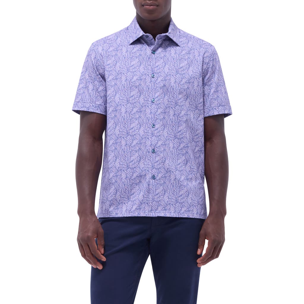 Bugatchi Milo Ooohcotton® Leaf Print Short Sleeve Button-up Shirt In Lilac