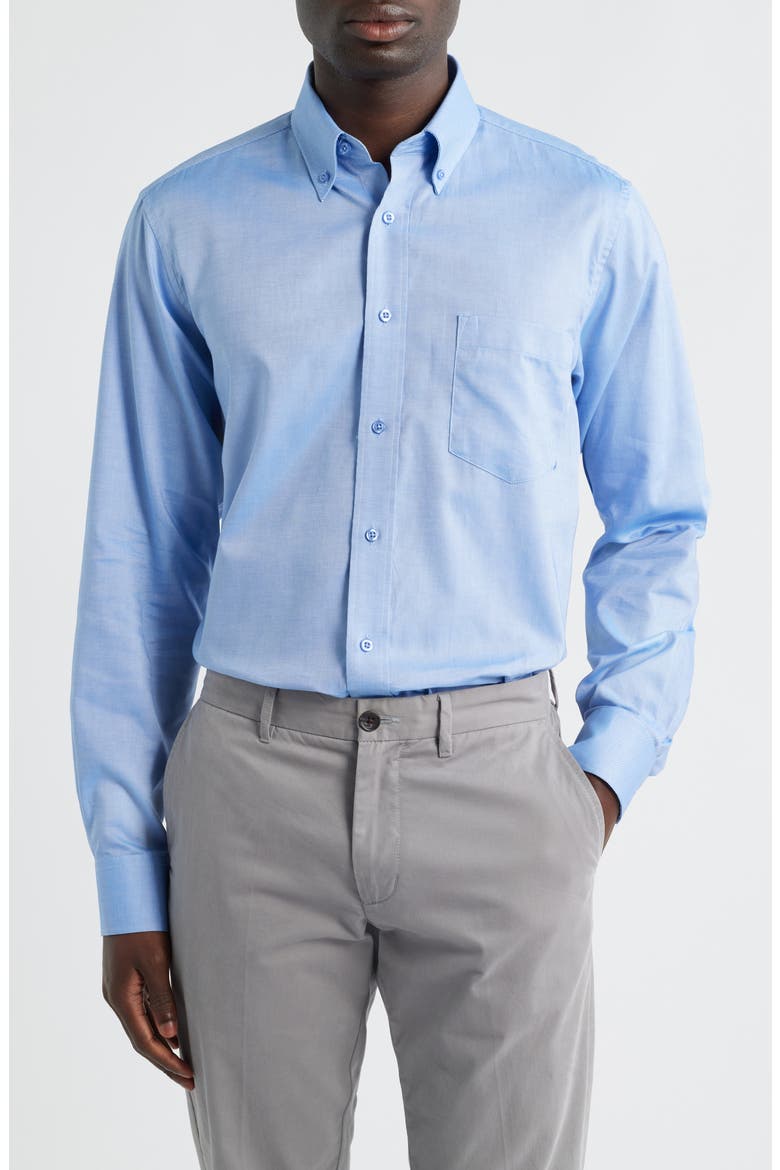 Regular Fit Blue Cotton Button-Down Oxford Shirt, Main, color, BLUE
