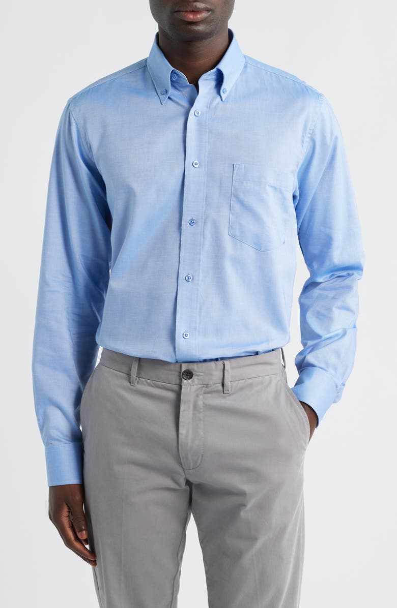 Roffe Accessories Eagle Regular Fit Blue Cotton Button-Down Oxford Shirt, Main, color, Blue