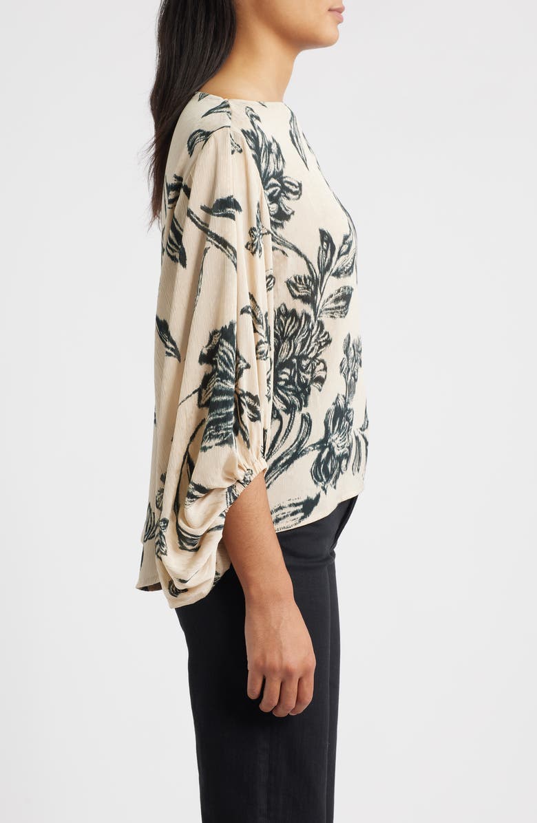 Wit & Wisdom Print Peasant Top, Alternate, color, Ivory/ Black