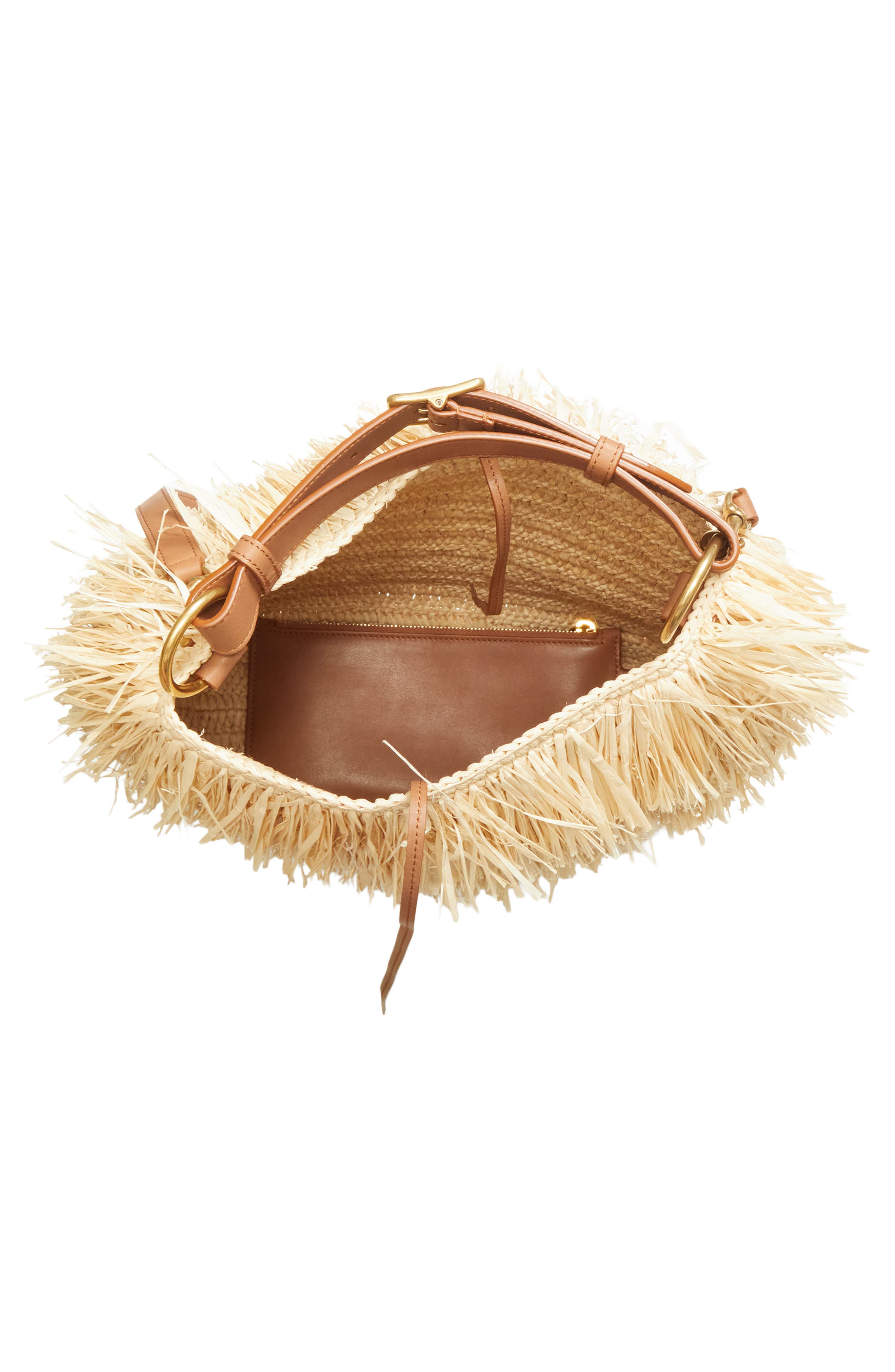 Saint Laurent Roady Fringed Raffia Shoulder Bag11324121, Alternate, color, 2791 Pale Brown/ Brick